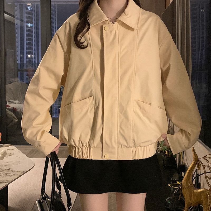 여성 루즈핏 오버핏 카라 자켓 점퍼 바람막이 간절기 아우터 데일리 캐주얼 빅사이즈 캠퍼스룩 베이직 봄 가을 - 상세 이미지 5