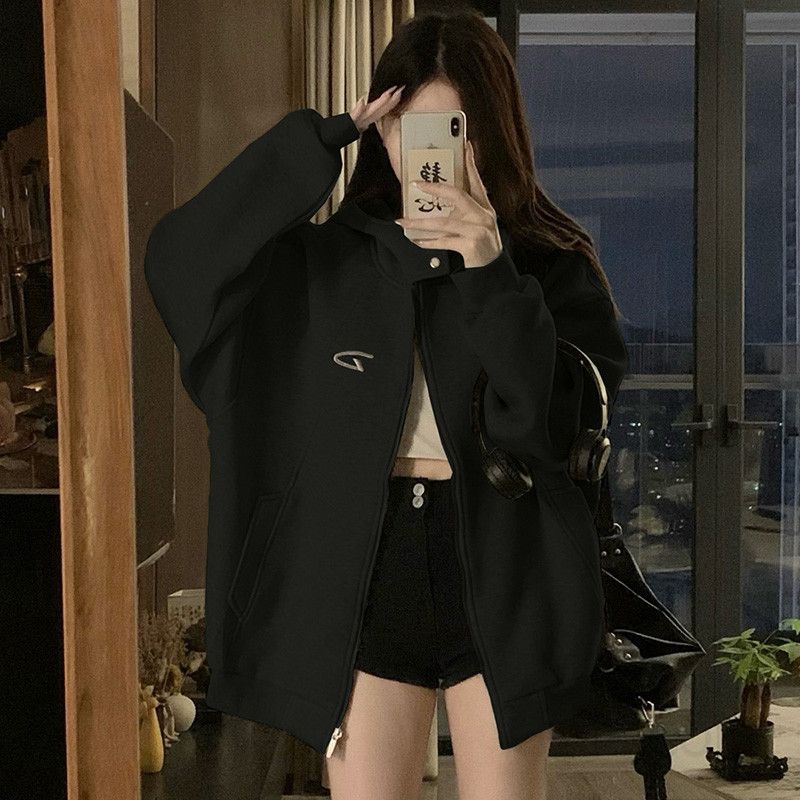 여성 빅사이즈 오버핏 후드집업 점퍼 자켓 루즈핏 캐주얼 스트릿 아우터 가을 간절기 - 상세 이미지 4