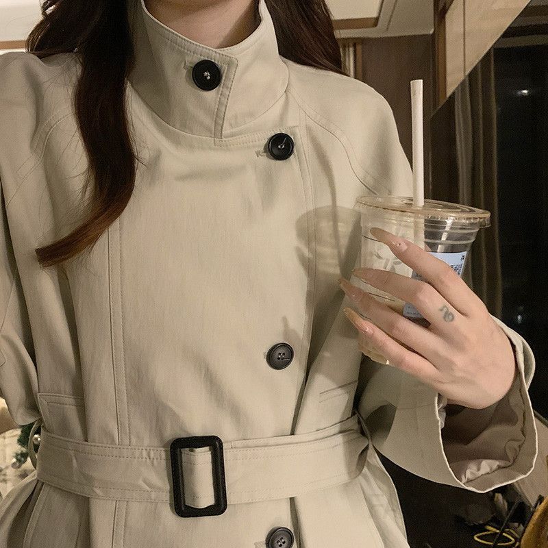여성 가을 경량 윈드브레이커 자켓 스탠드 칼라 스타일 간절기 바람막이 아우터웨어 허리 조절 가능한 편안한 착용감 캐주얼한 디자인 - 상세 이미지 3
