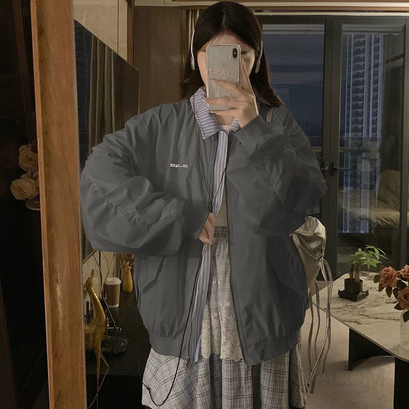 여성 빅사이즈 루즈핏 오버핏 데일리 캐주얼 바람막이 점퍼 항공점퍼 간절기 아우터 봄 가을 - 상세 이미지 3