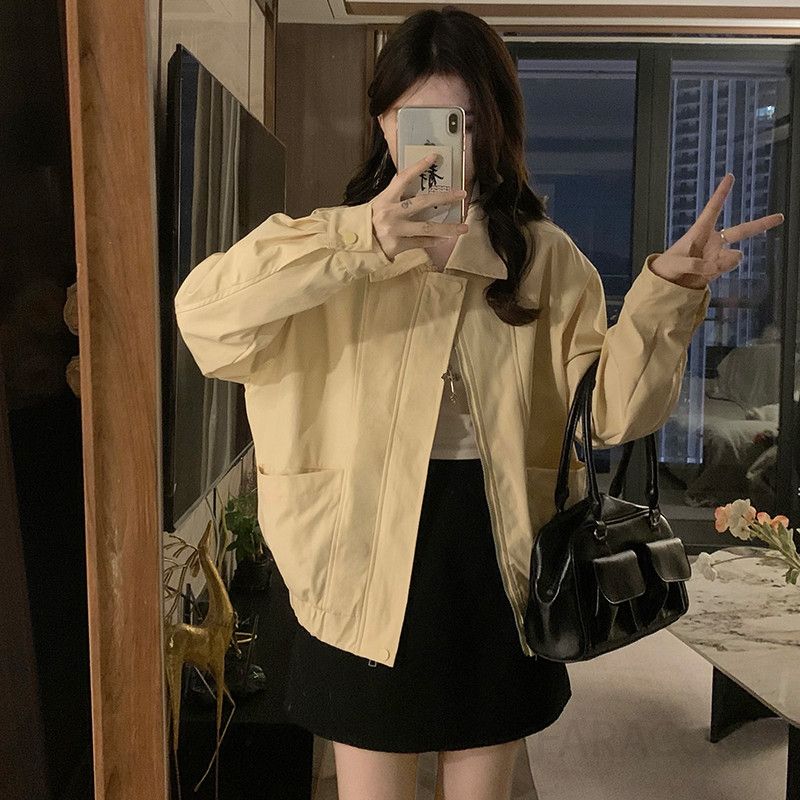 여성 루즈핏 오버핏 카라 자켓 점퍼 바람막이 간절기 아우터 데일리 캐주얼 빅사이즈 캠퍼스룩 베이직 봄 가을 - 상세 이미지 2