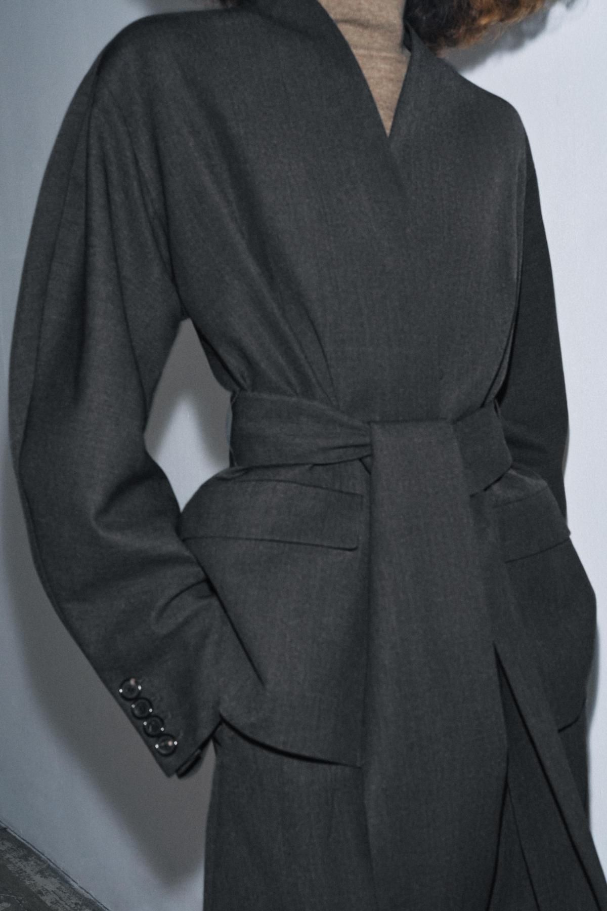 자라 테크니컬 울블렌드 기모노 벨트 재킷 3736/259 DARK GREY - 상세 이미지 4