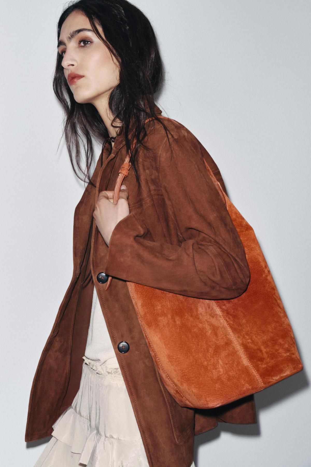자라 레더 베이직 버킷백 핸들 디테일 6099/510 ORANGE - 상세 이미지 3