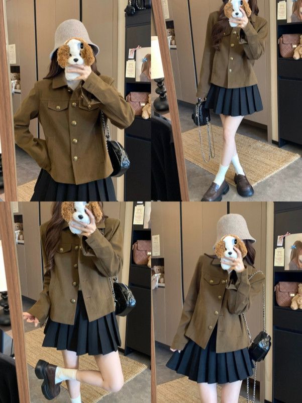가을 여성용 오버핏 라펠 크래프트 코트 스타일 모던 자켓 캐주얼 아우터 재킷 다용도 느낌 편안한 착용감 - 상세 이미지 4