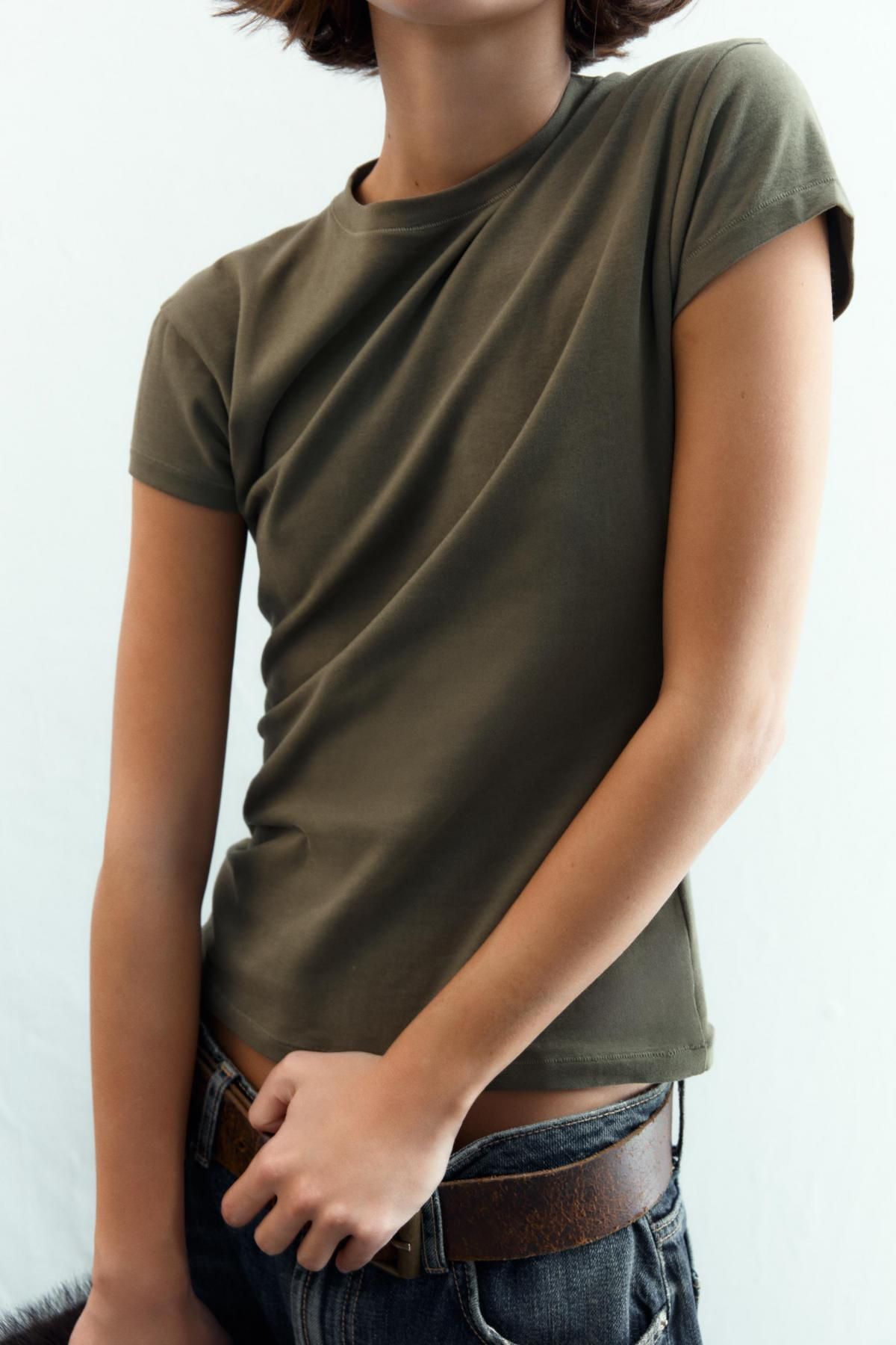자라 미니멀 베이직 인터록 반팔 티셔츠 4174/378 GREEN-DRY - 상세 이미지 3