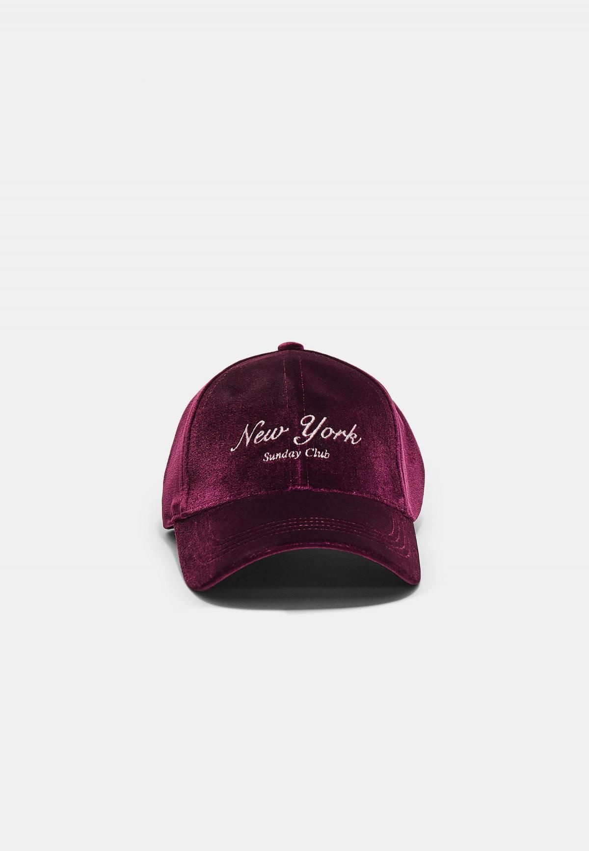 스트라디바리우스 벨벳 뉴욕 레터링 캡모자 3856/903 BURGUNDY - 상품 이미지