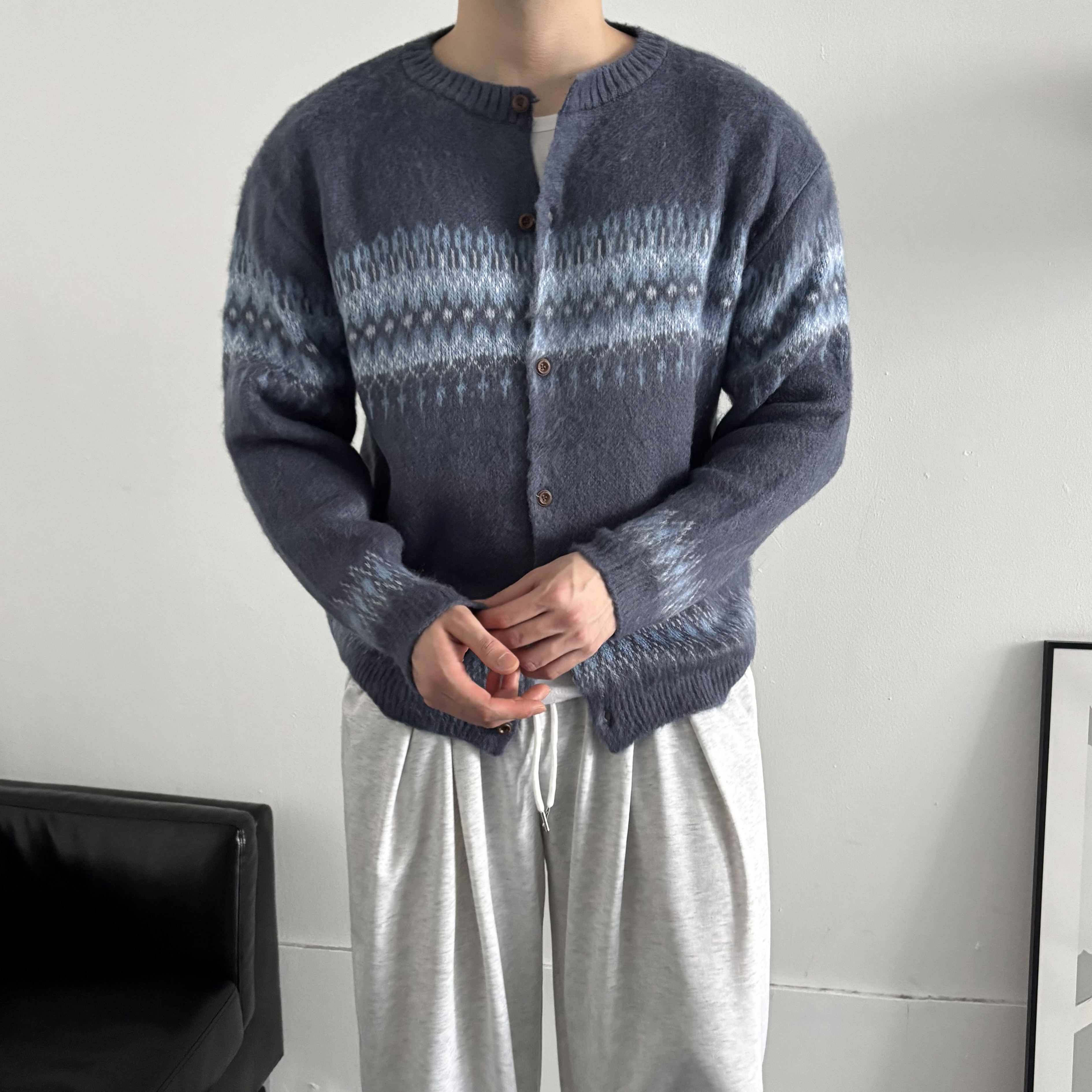 남자 노르딕가디건 코위찬 크롭 라운드가디건 - 상세 이미지 2