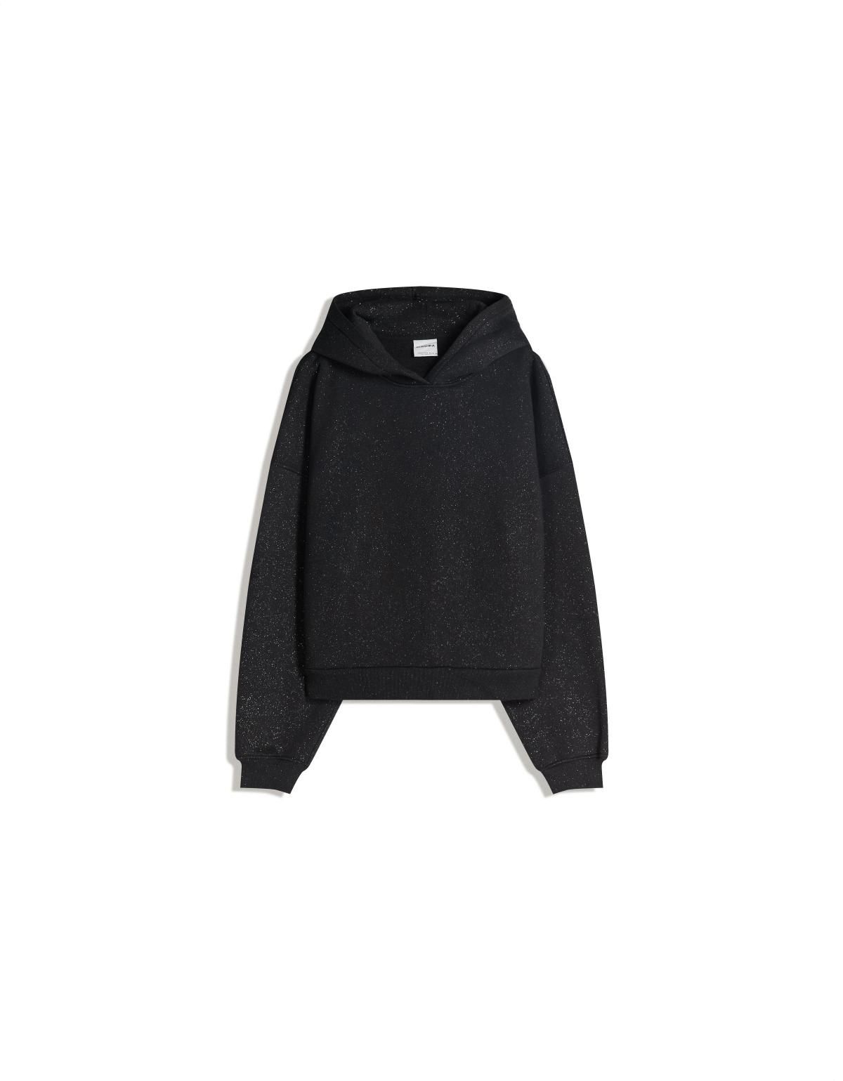 버쉬카 글리터 심플 데일리 루즈핏 후드티 7231/187 BLACK - 상품 이미지