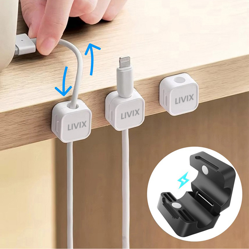 (6p)리빅스 마그네틱 자석 케이블 홀더 클립 컴퓨터 전선 정리 충전 선정리 용품 홀더