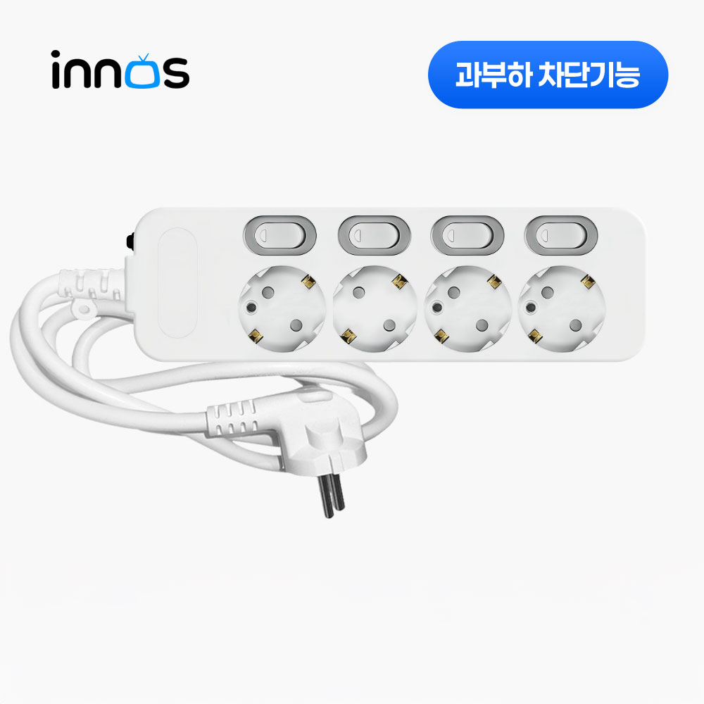 이노스 고용량 안전 멀티탭 3500W 개별스위치 멀티콘센트 4구 과부하차단, 1.5m, 1개 - 상세 이미지 3