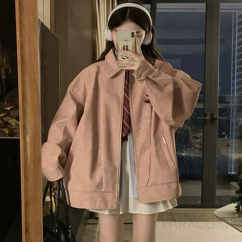 여성 오버핏 루즈핏 박시핏 카라넥 빅사이즈 지퍼 점퍼 자켓 데일리 캐주얼 스트릿 간절기 아우터 봄 가을 코디 - 메인 이미지
