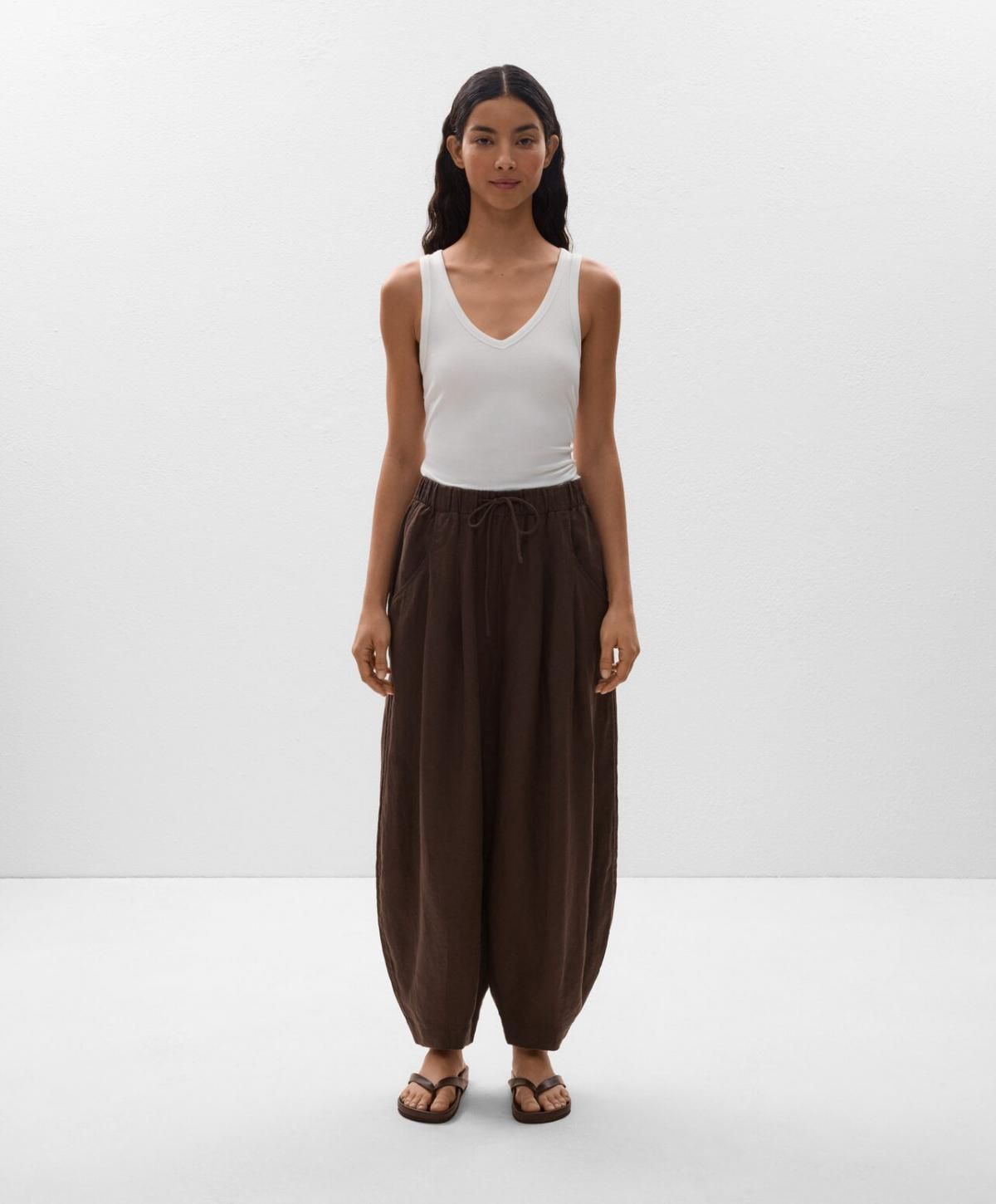 오이쇼 린넨 배기핏 벌룬 팬츠 3304/044 DARKBROWN - 상세 이미지 2