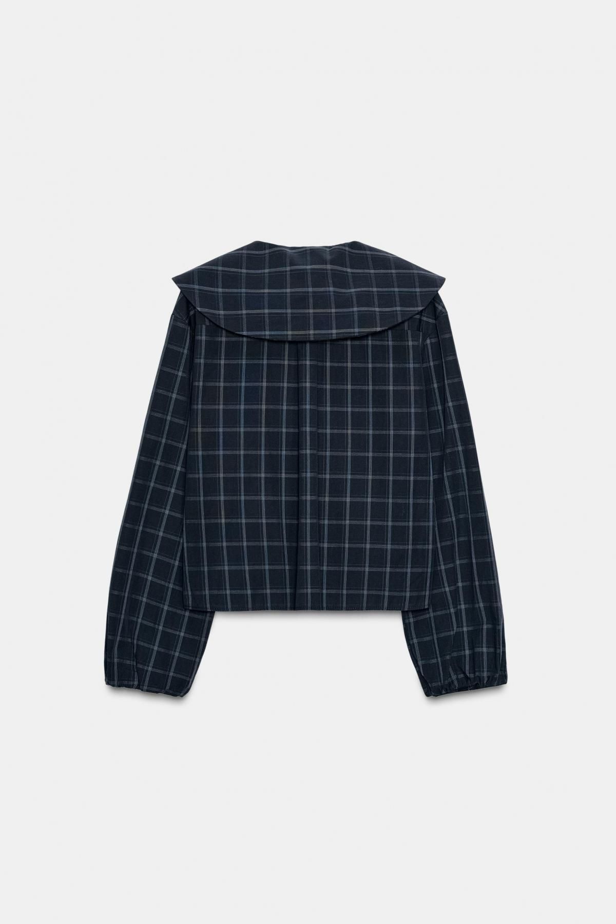 자라 체크 페미닌 피터팬카라 코튼 긴팔 셔츠 3067/830 BLUE / NAVY - 상세 이미지 5