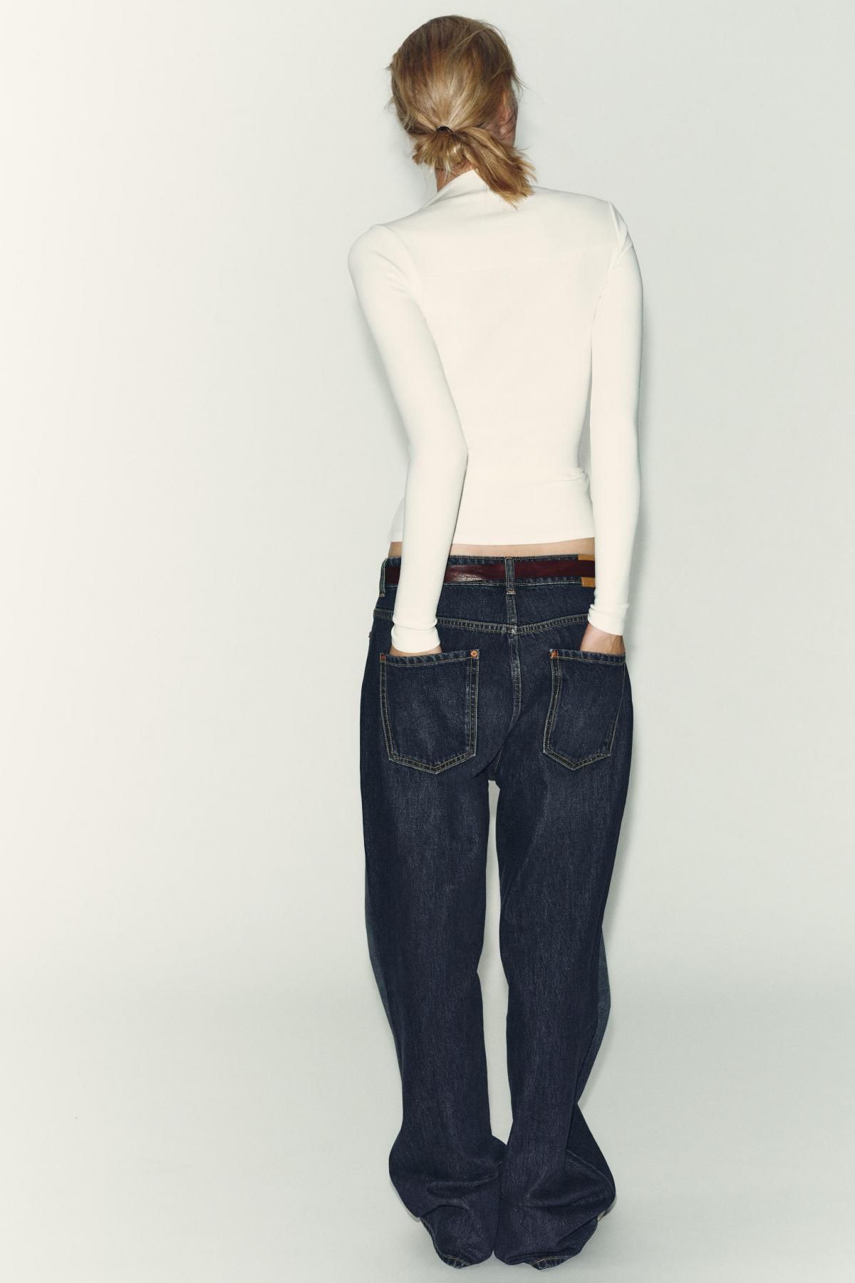 자라 슬림핏 스퀘어넥 골지 긴팔 티셔츠 4174/757 OYSTER-WHITE - 상세 이미지 5