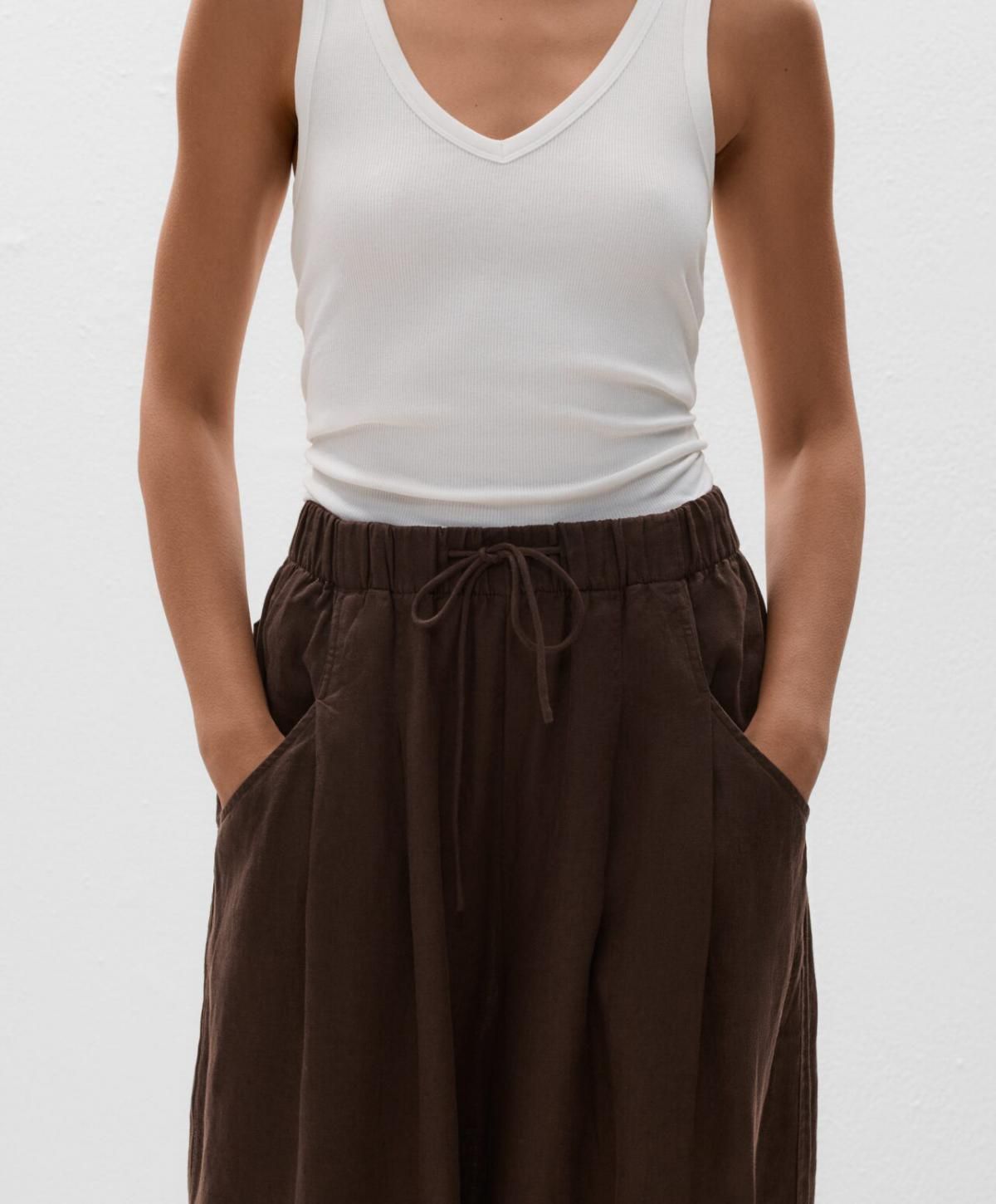 오이쇼 린넨 배기핏 벌룬 팬츠 3304/044 DARKBROWN - 상세 이미지 3