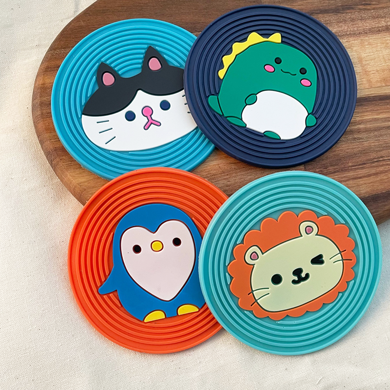 귀여운 동물 실리콘 티코스터 고양이 컵받침 깔개 찻잔 커피잔 음료 커피 받침대 1P 4P - 메인 이미지