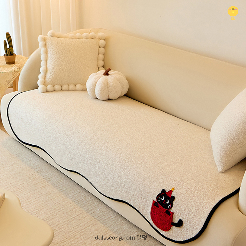 달떵 캣포켓 가을 겨울 셔닐 쇼파 패드 러그 블랙 돌 매트 토퍼 깔개 3인4인90x150