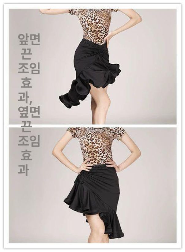 호피 라틴댄스복 밸리 줌바 연습 살사 스커트 랩스커트 사교 줌바댄스 댄스복상의 블랙 스커트 단품 A - 상세 이미지 3