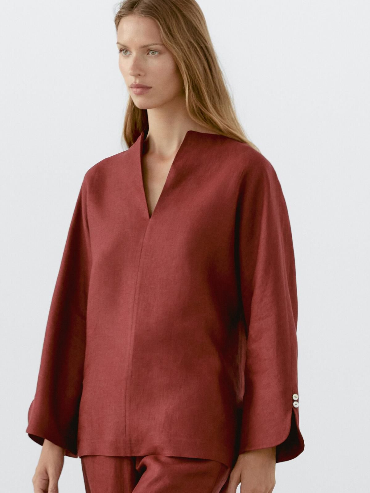 마시모두띠 내추럴 린넨 와이드 슬랙스 팬츠 5060/674 DARK PINK - 상세 이미지 3