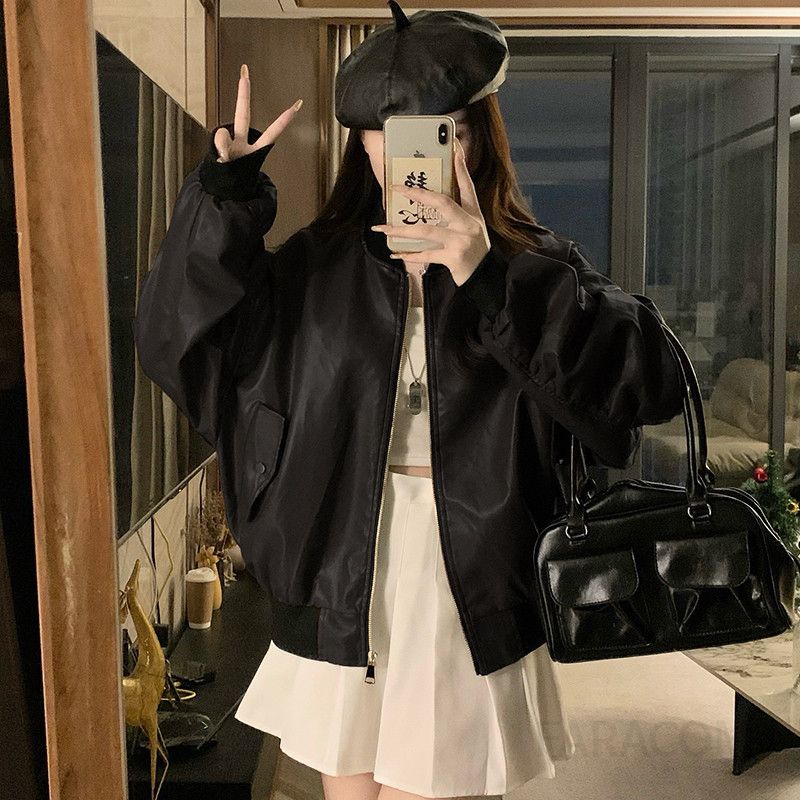 가을 겨울 남녀공용 탈부착 후드 가죽자켓 PU소재 와이드 실루엣 라이더 스타일 캐주얼 가죽 점퍼 빈티지 무드 데일리 아우터 - 상세 이미지 2