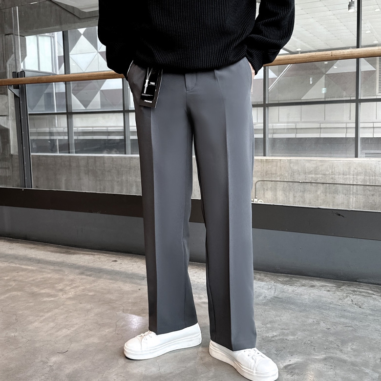 1+1 남자 크릭 사계절 링클프리 스판 와이드 슬랙스 바지 - 상품 이미지