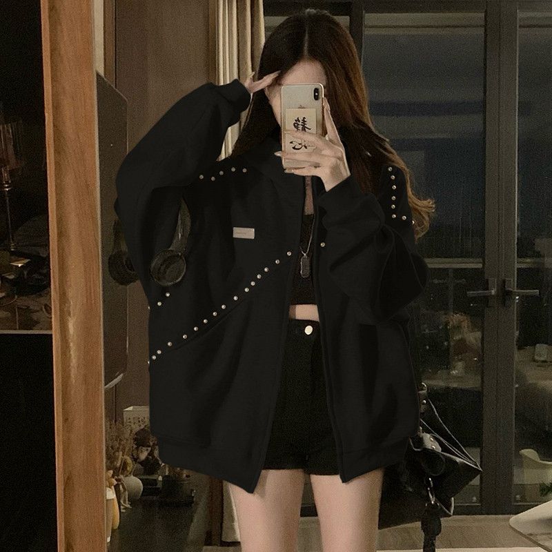 커플용 루즈핏 오버핏 후드집업 간절기 아우터 스웨트셔츠 스타일리시한 캐주얼 재킷 블랙 컬러 편안한 착용감 데일리룩 추천 - 상세 이미지 2
