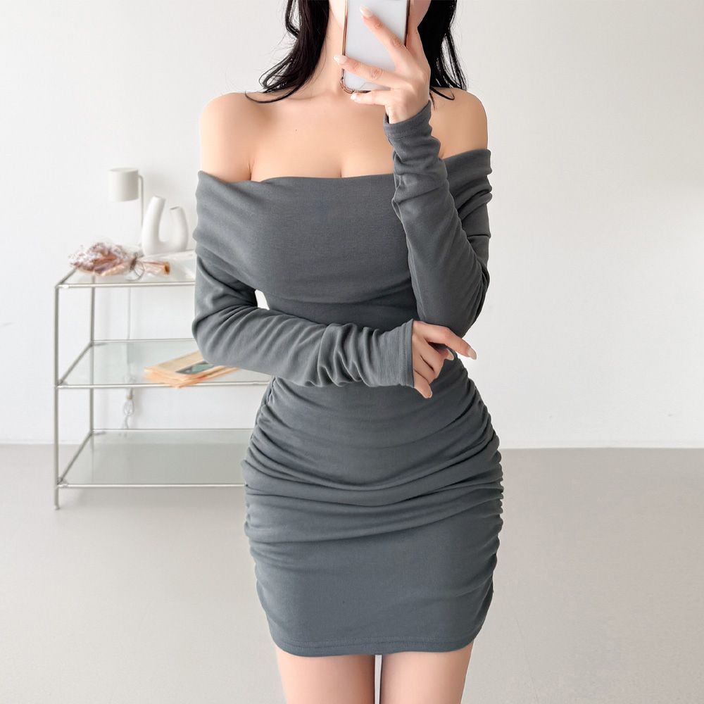 아브칼 오프숄더원피스 미니 셔링 기모 AB0193 - 상품 이미지