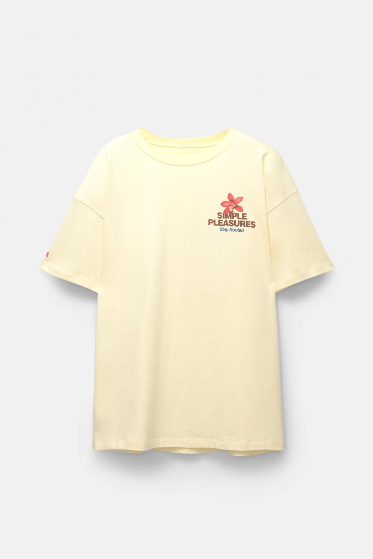 풀앤베어 오버사이즈 플로럴 그래픽 라운드넥 반팔 티셔츠 7151/307 PASTEL YELLOW - 상품 이미지