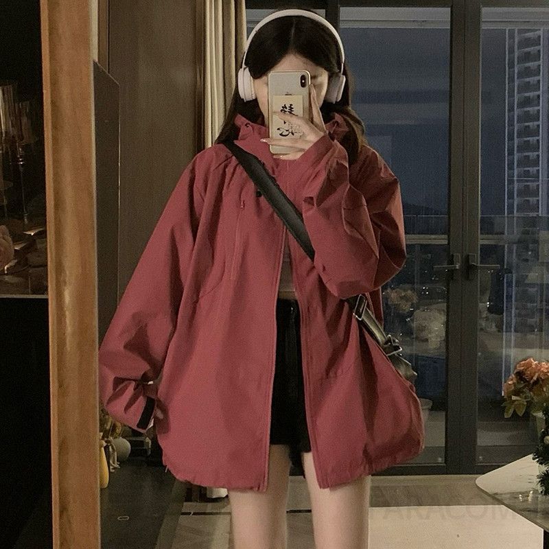 여성 생활방수 방풍 후드 루즈핏 아웃도어 바람막이 자켓 캐주얼 데일리 아노락 점퍼 봄 가을 - 상세 이미지 2