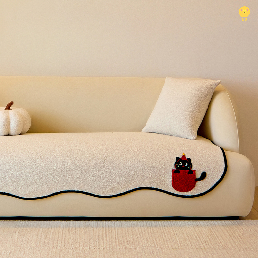 달떵 캣포켓 가을 겨울 셔닐 쇼파 패드 러그 블랙 돌 매트 토퍼 깔개 3인4인90x150