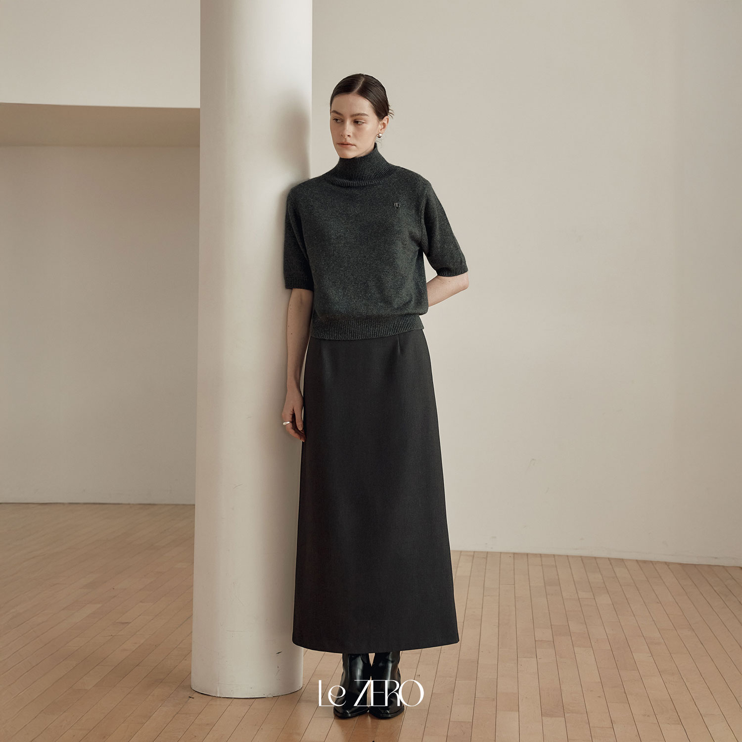 [제로스트릿] 르제로 베이직 롱스커트 LeZERO BASIC LONG SKIRT / CHARCOAL - 상세 이미지 2