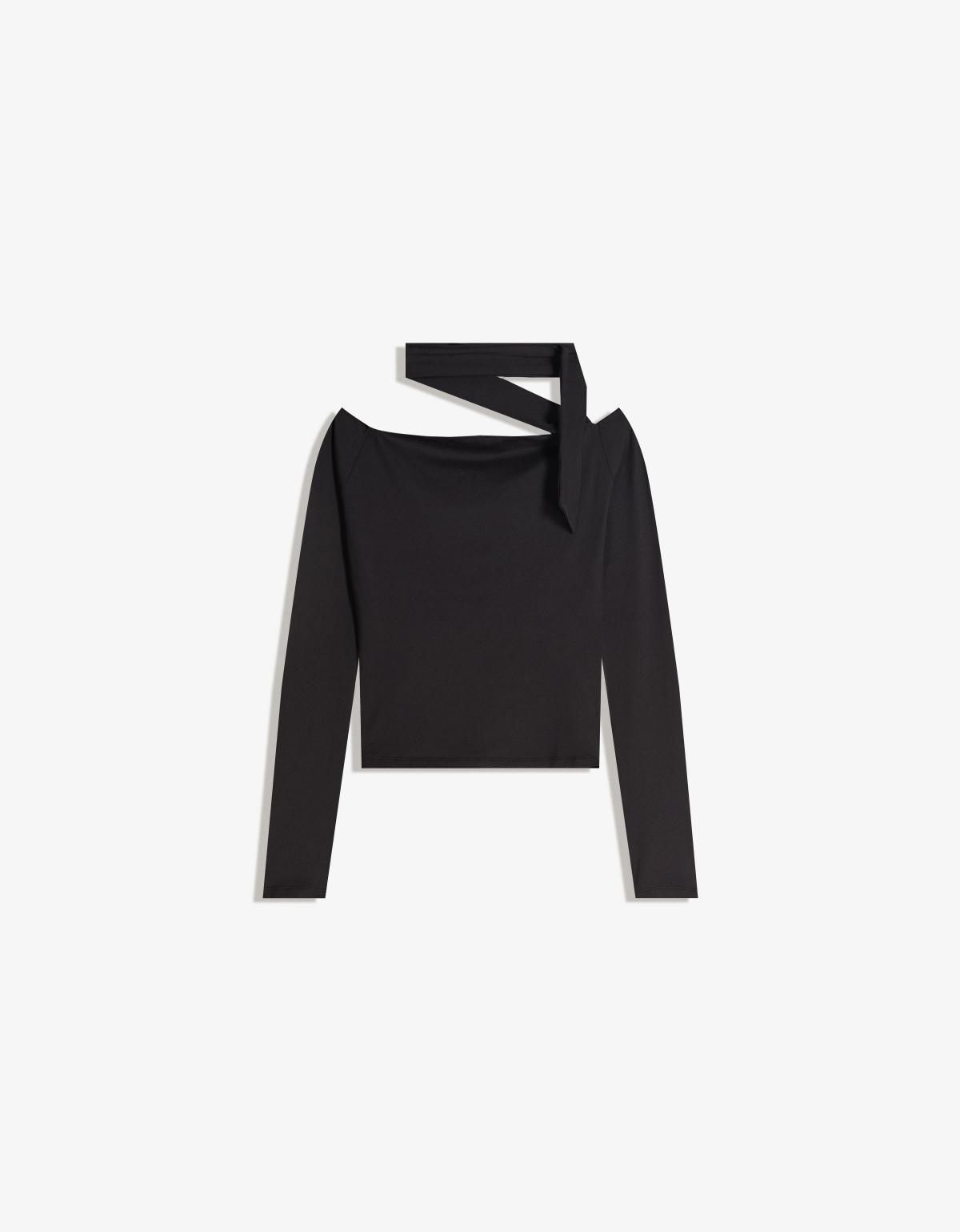 버쉬카 모던 스카프 디테일 긴팔 티셔츠 7656/326 BLACK - 상세 이미지 3