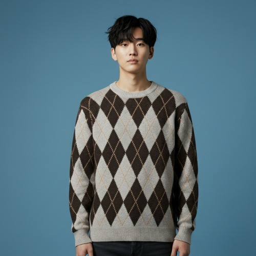 조이마담 MT50007 다이아패턴 니트 티셔츠 중년남성의류 아빠옷 - 상품 이미지