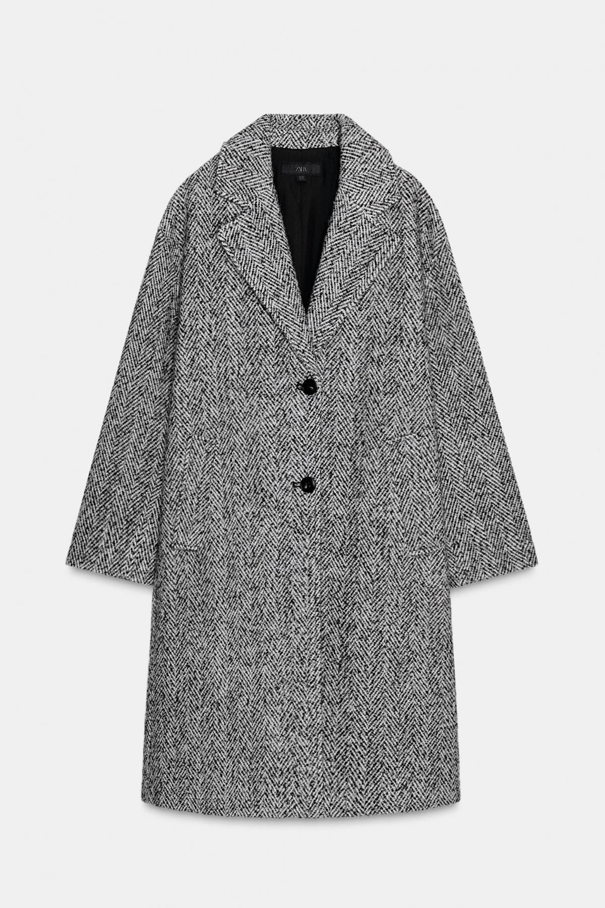 자라 헤링본 오버핏 롱 코트 4968/223 BLACK / WHITE - 메인 이미지