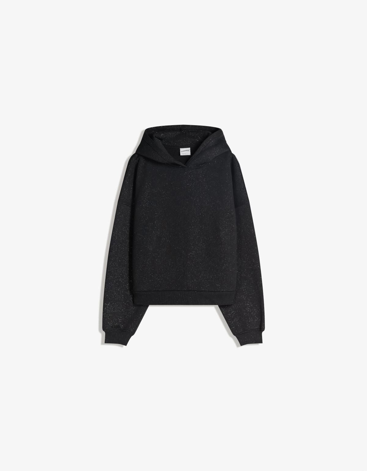 버쉬카 글리터 심플 데일리 루즈핏 후드티 7231/187 BLACK - 상세 이미지 3