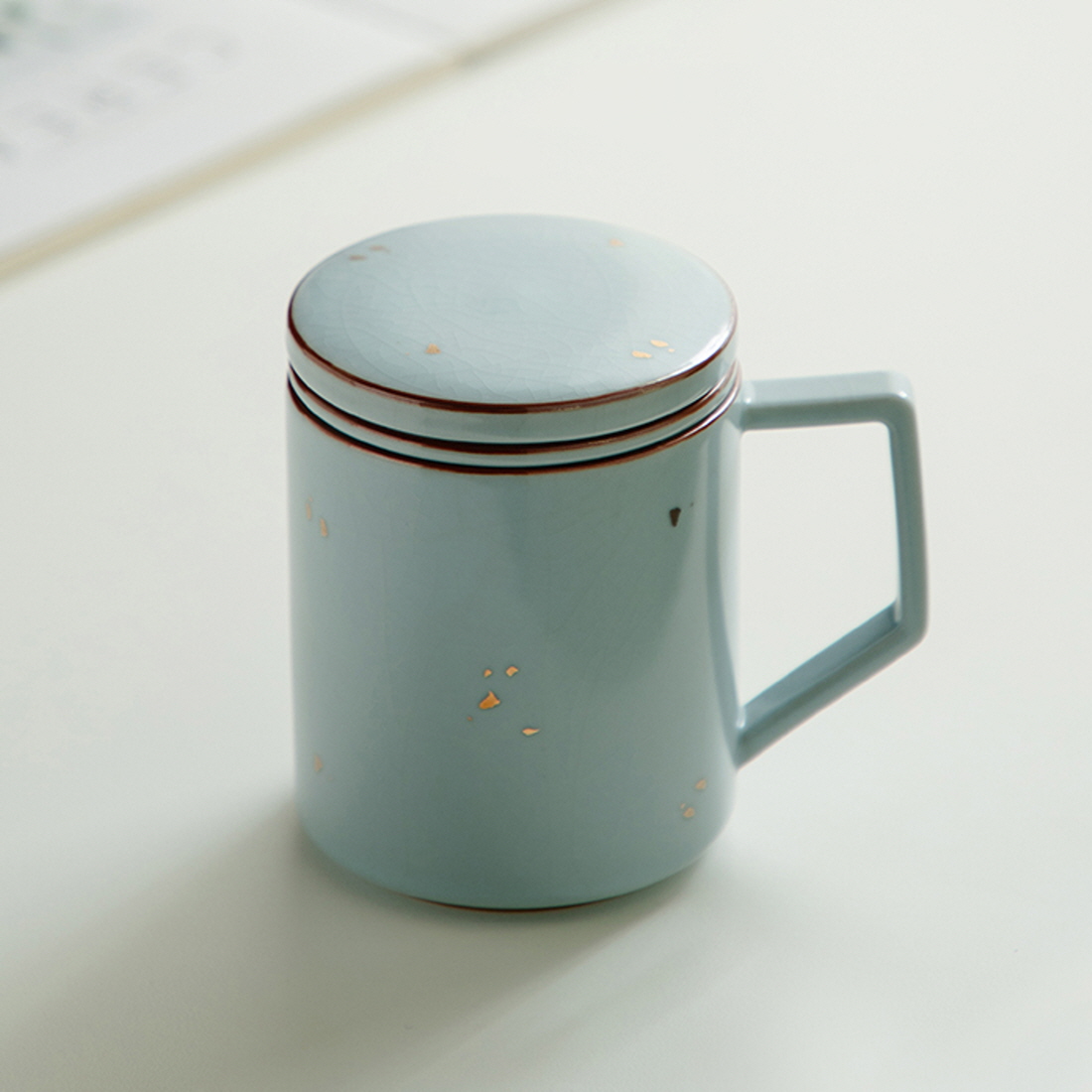 청천 여요 뚜껑 머그컵 대용량 일자 티머그 도자기 거름망 있는 차우리는컵 500ml - 상세 이미지 3
