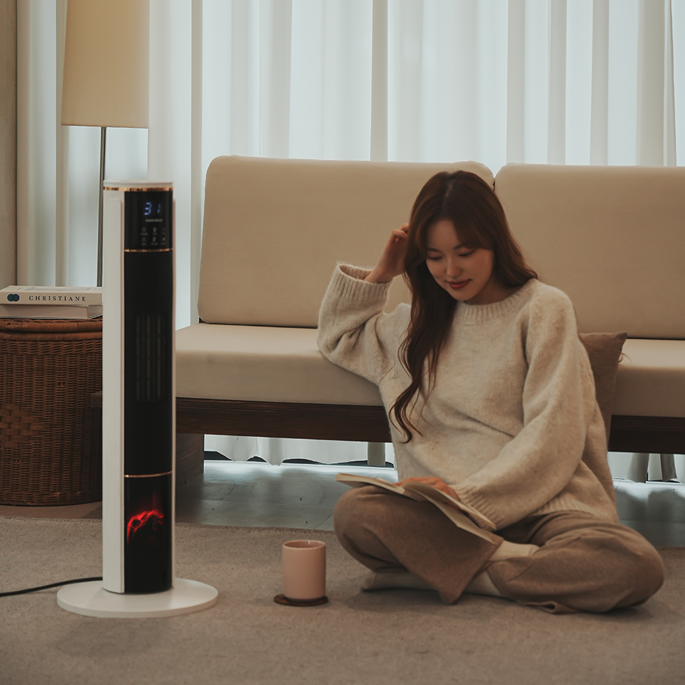 가정용 히터 PTC 온풍기 불멍 리모컨 사무실 타워형 난로 PT2033R