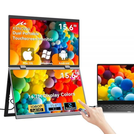 [해외]Kenowa 15.6인치 터치스크린 휴대용 듀얼 모니터, 노트북 스크린 익스텐더 1080P USB C 미니 HDMI, PC 폰 맥 게임 콘솔용, 노트북용 360도 접이식 내