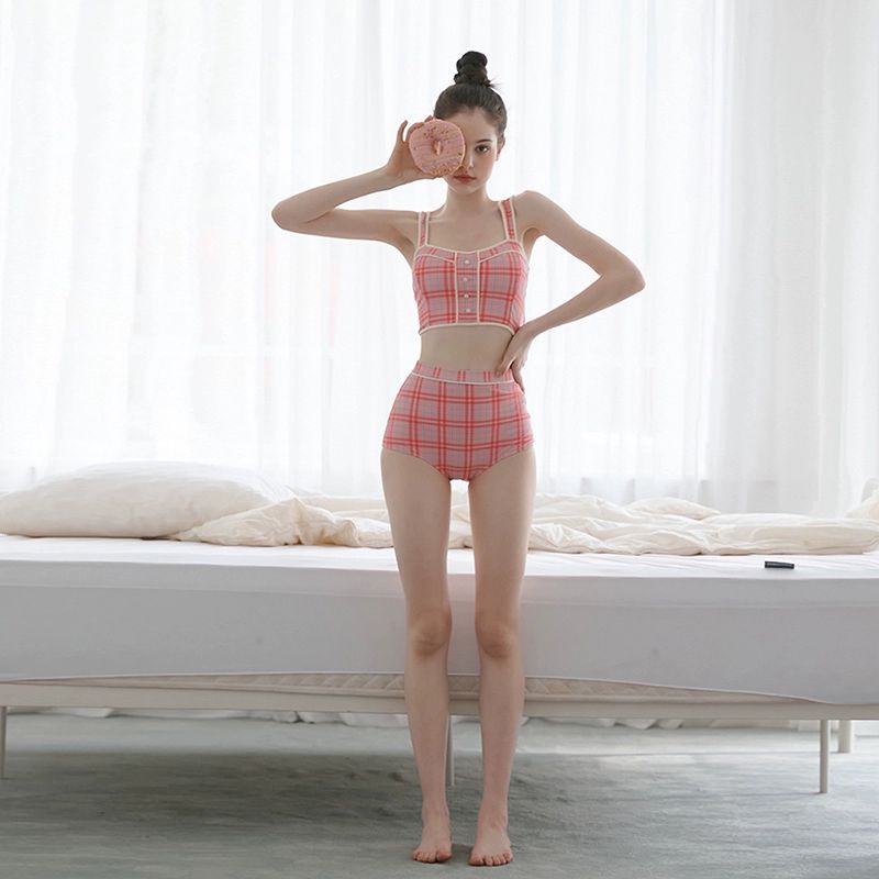 수영복 하이웨스트 버튼 체크 봄가을 슬림핏 치마반바지 반바지 팬츠 루즈핏 슬랙스 사진색 블랙 M - 상세 이미지 4