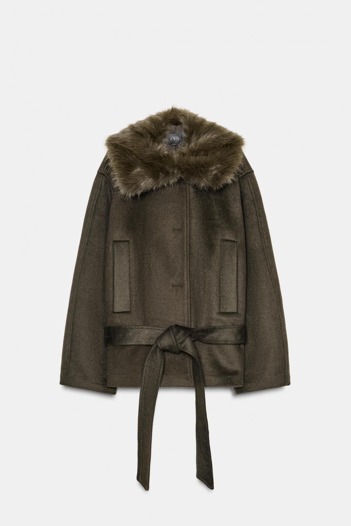 자라 프리미엄 울 퍼카라 벨티드 하이넥 코트 1255/839 DARK KHAKI - 메인 이미지