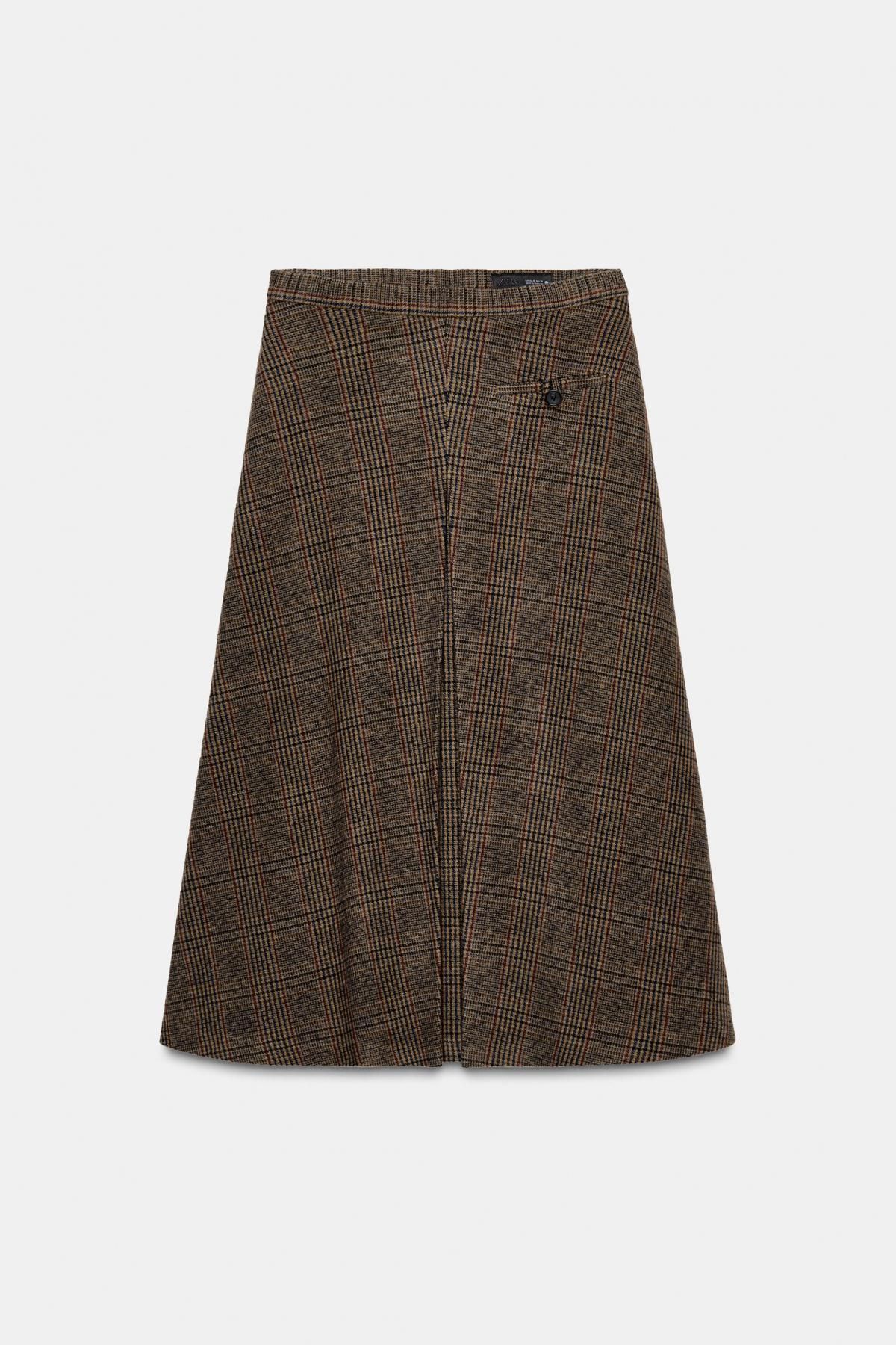 자라 체크 울 블렌드 플리츠 미디 스커트 9246/086 BROWN-BLUE - 메인 이미지