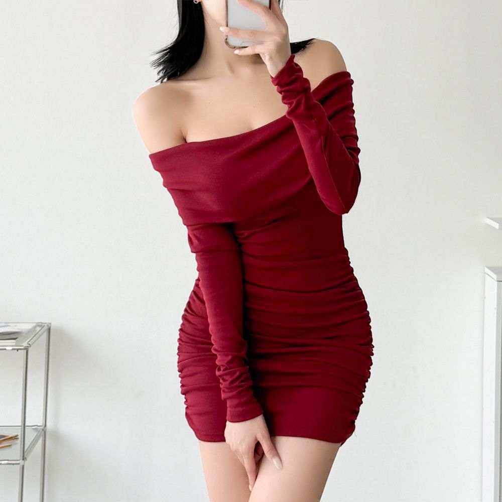 아브칼 오프숄더원피스 미니 셔링 기모 AB0193 - 상세 이미지 4