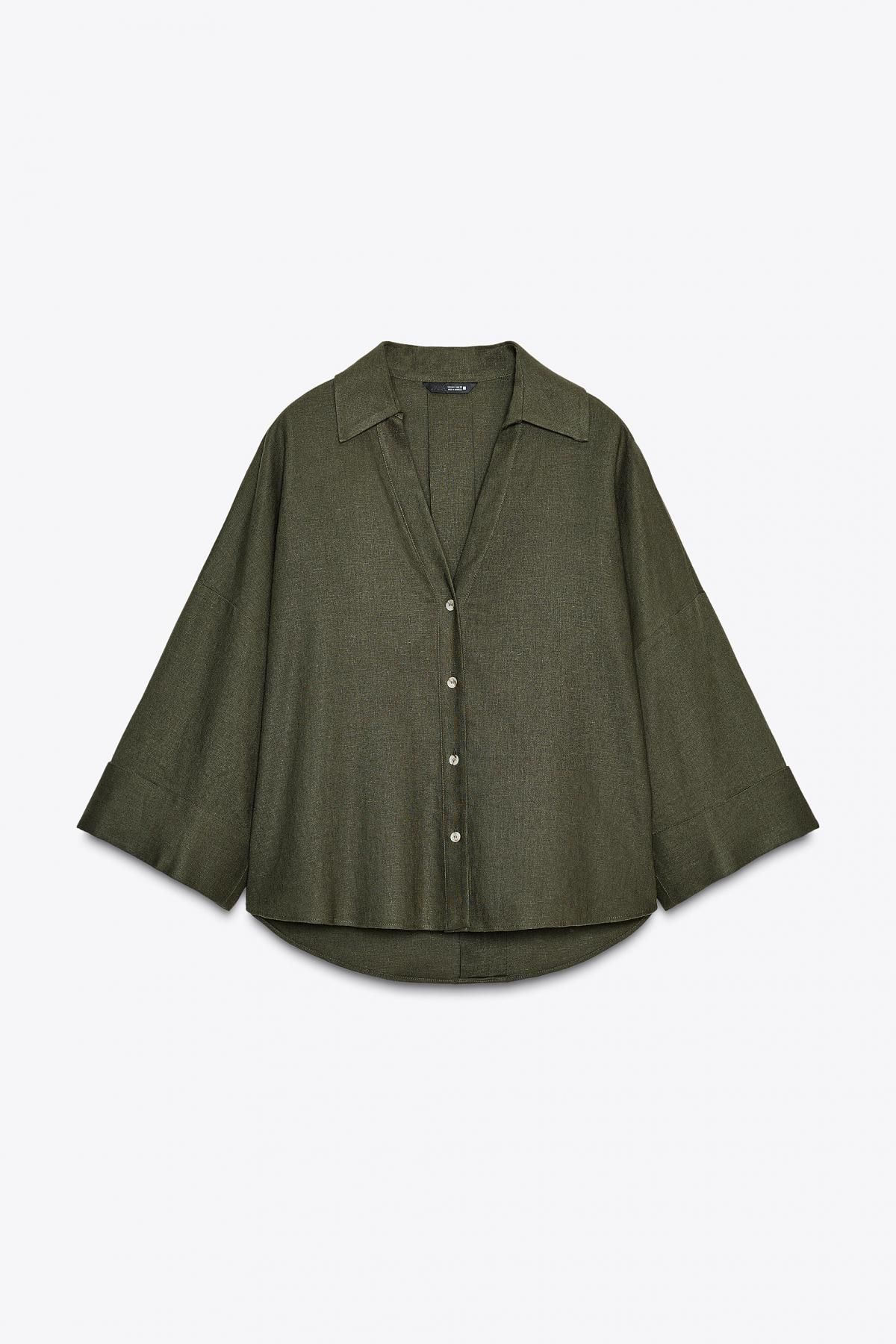자라 린넨 블렌드 와이드 소매 셔츠 3457/734 DARK KHAKI - 메인 이미지