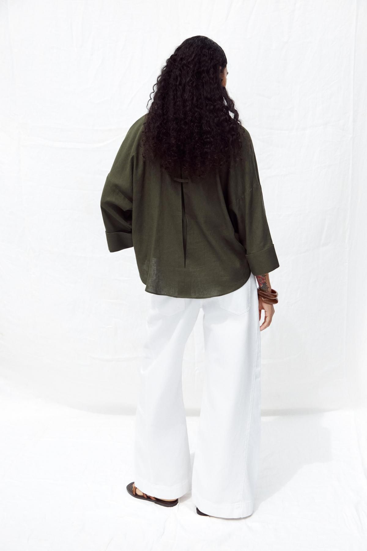 자라 린넨 블렌드 와이드 소매 셔츠 3457/734 DARK KHAKI - 상세 이미지 4