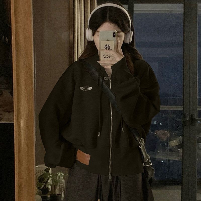 여성 오버핏 후드 스웨트셔츠 가을용 복고풍 캐주얼 재킷 경량 착용감 좋은 후드집업 커플룩 스타일 데일리 아우터 - 상세 이미지 2
