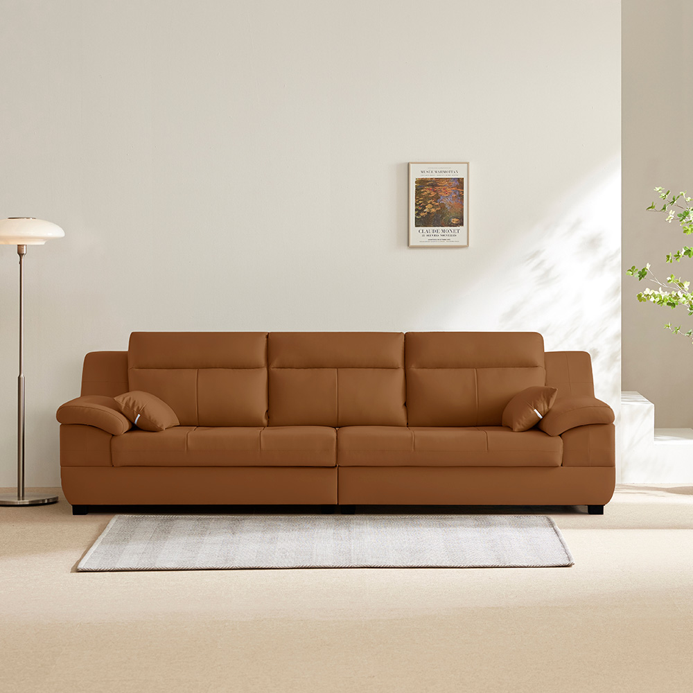 동서가구 천연 면피가죽 테라 소파 스툴미포함, 카멜, 4인용