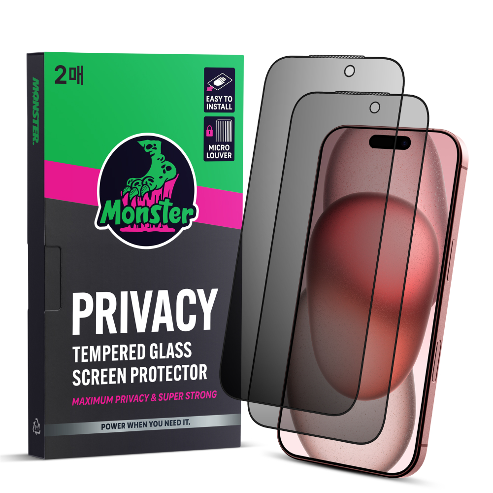 몬스터 사생활보호 풀커버 강화유리 아이폰15 휴대폰 액정보호필름 2매+똥손탈출 부착틀 제품 이미지