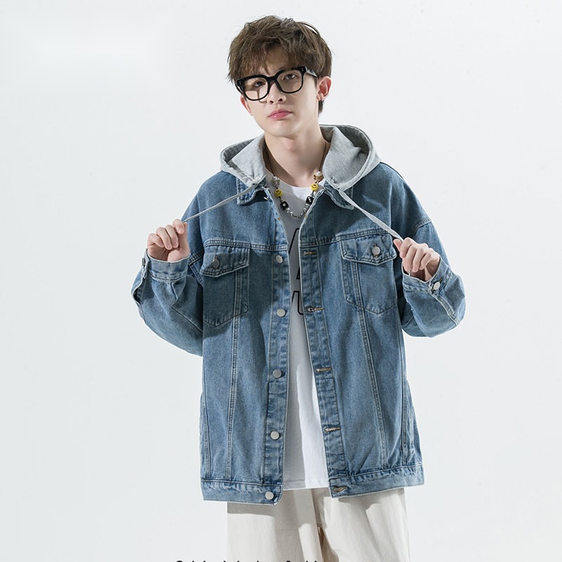 남성 봄 가을 오버핏 탈부착 후드 청자켓 - 상세 이미지 2