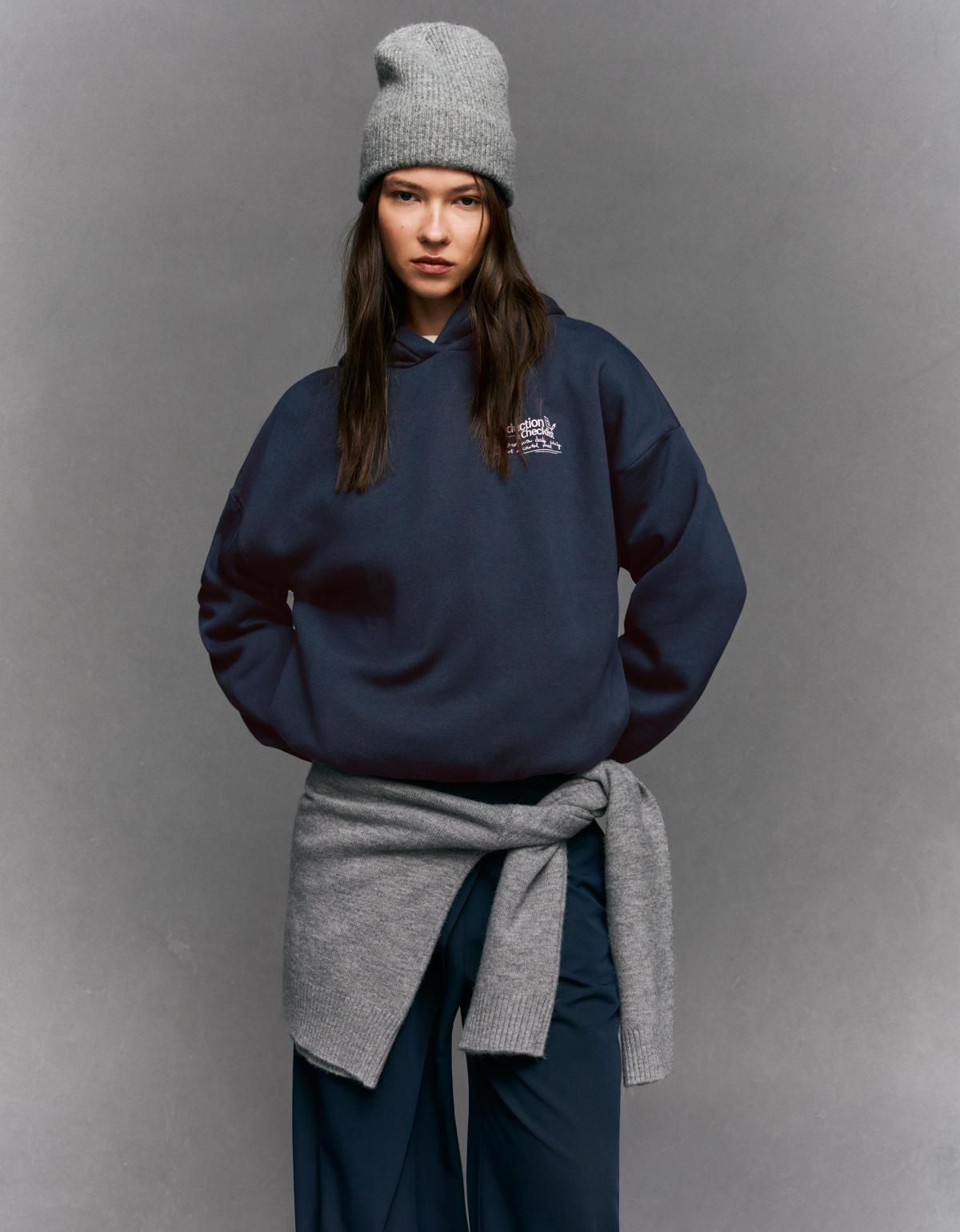 버쉬카 네이비 프린트 캐주얼 스트리트 후드티 7229/218 NAVY - 상세 이미지 4