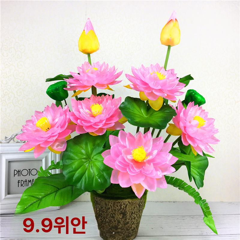 화분 연꽃 조화 열매 법당 불당 인테리어 식물 가짜꽃 방 꾸미기 PU 핑크 유리 화분 - 상세 이미지 2